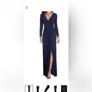 Betsy & Adam dress Cascade Ruffle Long Sleeve Stretch Jersey Gown size 14